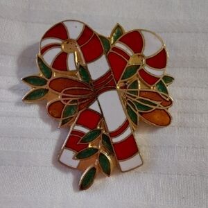 Vintage Christmas Candy Cane Brooch 1979